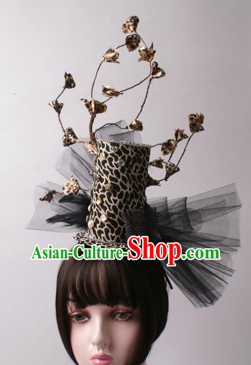Top Stage Show Leopard Printing Hair Crown Baroque Princess Giant Headdress Rio Carnival Decorations Halloween Cosplay Top Hat