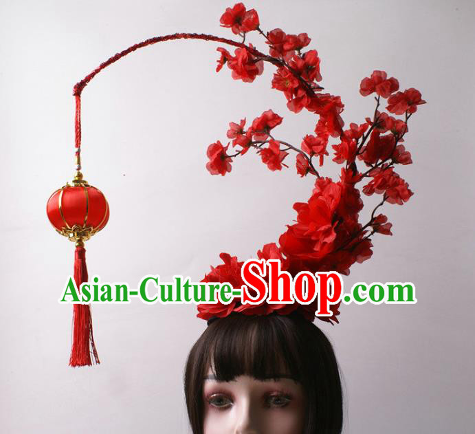 China Giant Hair Accessories Stage Show Headdress Catwalks Red Lantern Tassel Hair Crown