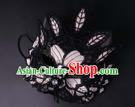 Rio Carnival Headwear Halloween Party Male Cosplay Cat Mask Professional Stage Performance Black Lace Face Mask
