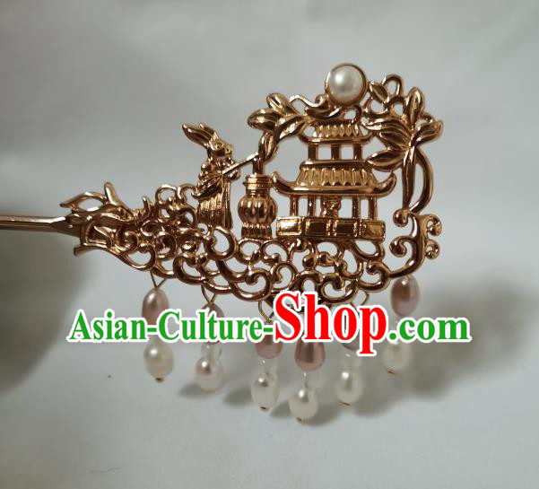 China Traditional Hanfu Hair Accessories Ancient Princess Golden Hair Stick Tang Dynasty Tassel Hairpin