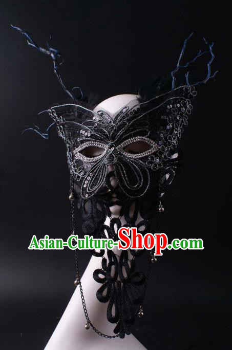 Handmade Stage Performance Blinder Headpiece Halloween Cosplay Party Mask Carnival Black Lace Butterfly Face Mask