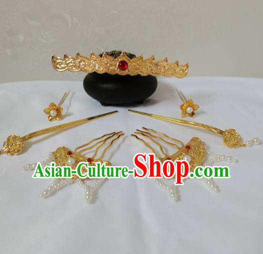 China Ancient Empress Golden Lotus Hair Crown Tang Dynasty Court Woman Hairpins Traditional Hanfu Hair Accessories