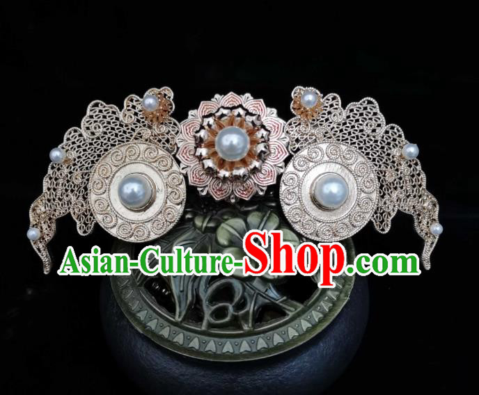 China Traditional Hanfu Headpiece Ancient Palace Lady Hairpin Tang Dynasty Princess Pearls Hair Crown