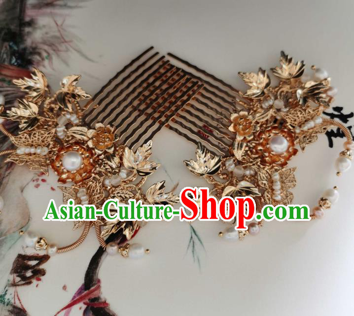 China Ancient Princess Hairpins Tang Dynasty Palace Lady Golden Crab Hair Combs Traditional Hanfu Hair Accessories