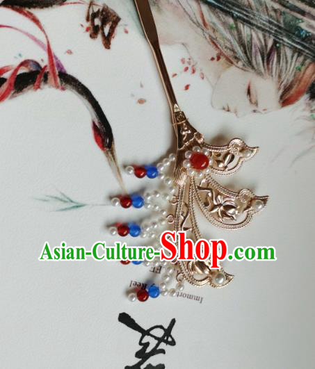 China Ancient Princess Tassel Hairpin Traditional Hanfu Hair Accessories Tang Dynasty Golden Hair Stick
