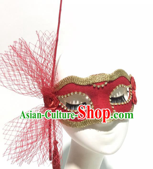 Handmade Halloween Cosplay Party Woman Red Mask Carnival Blinder Face Mask Stage Show Headpiece