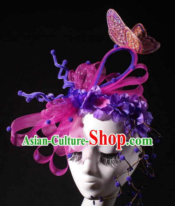 Top Halloween Cosplay Princess Hair Clasp Stage Show Purple Flowers Royal Crown Baroque Bride Giant Headdress Rio Carnival Decorations
