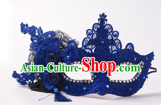 Handmade Halloween Cosplay Party Woman Royalblue Lace Mask Carnival Half Face Mask Stage Show Blinder Headpiece