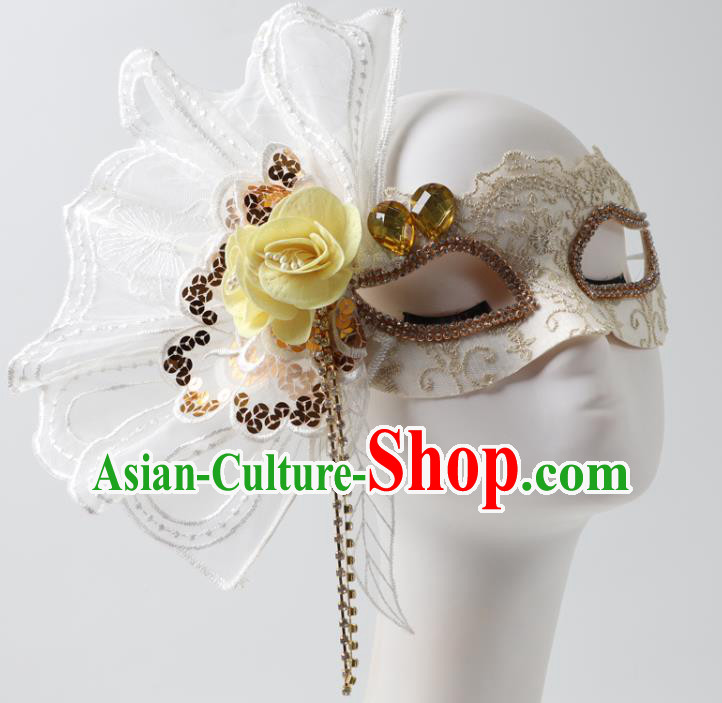 Handmade Stage Show White Lace Headpiece Halloween Cosplay Party Blinder Mask Costume Ball Queen Face Mask