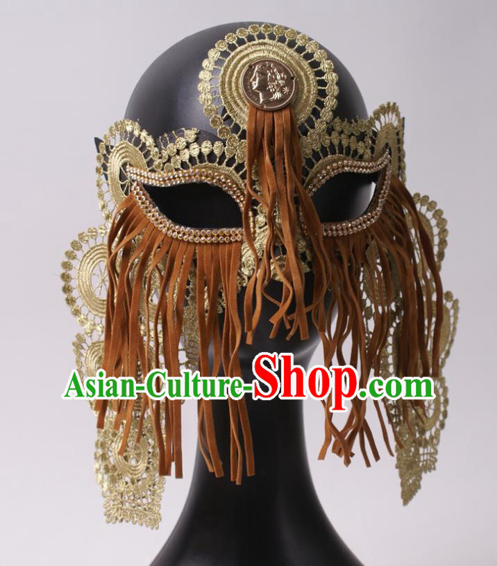 Halloween Party Male Cosplay Lace Mask Professional Stage Performance Tassel Face Mask Rio Carnival Blinder Headwear