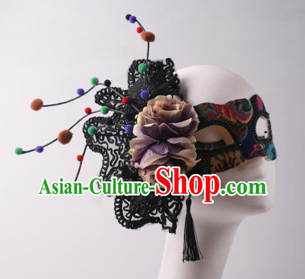 Handmade Stage Show Black Lace Blinder Headpiece Halloween Cosplay Party Woman Mask Costume Ball Half Face Mask