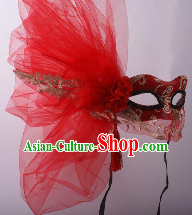 Handmade Costume Ball Half Face Mask Stage Show Headpiece Halloween Cosplay Party Red Lace Blinder Mask