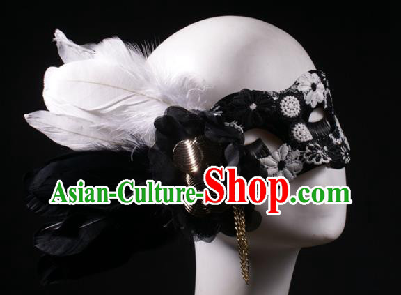 Handmade Halloween Cosplay Party Black Blinder Mask Costume Ball Feather Face Mask Stage Show Headpiece