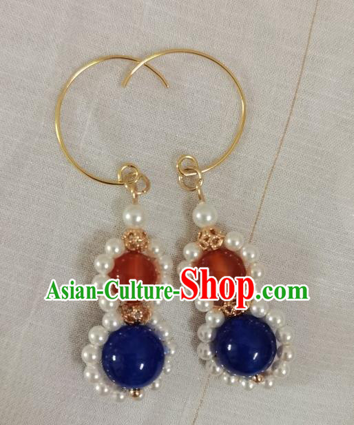 Handmade Chinese Traditional Ming Dynasty Empress Ear Accessories Ancient Court Woman Pearls Earrings