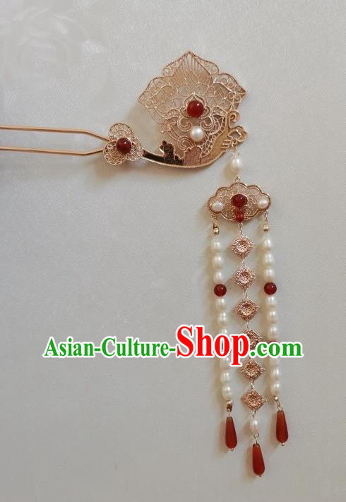 China Traditional Tang Dynasty Empress Tassel Hair Stick Ancient Imperial Concubine Golden Hairpin