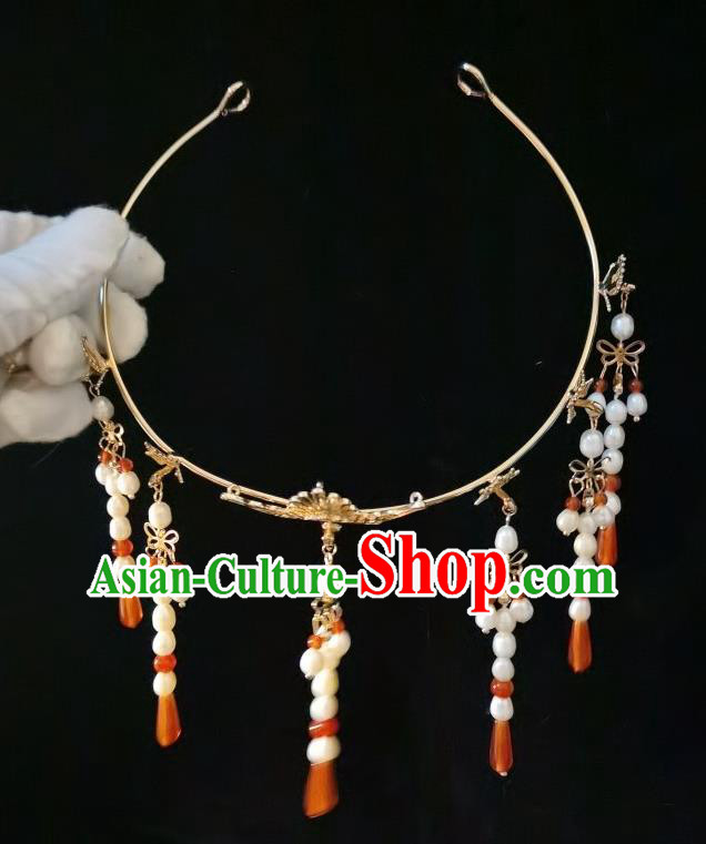 China Ming Dynasty Empress Tassel Hair Clasp Traditional Hanfu Golden Phoenix Hair Crown Ancient Queen Hair Accessories