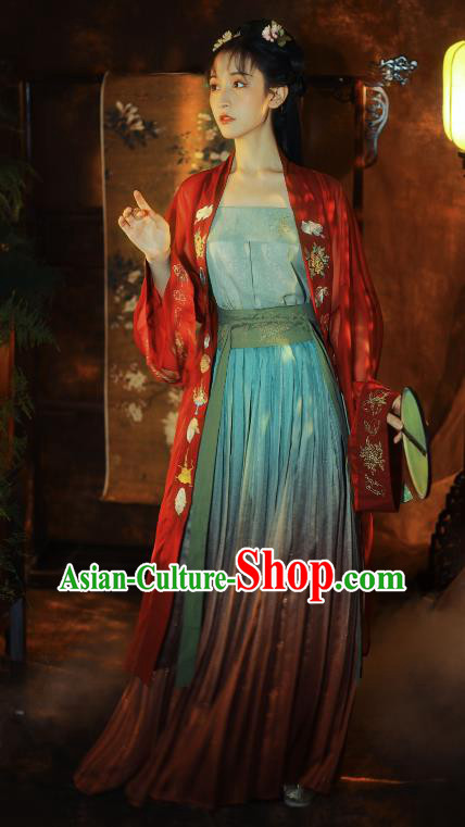 China Ancient Princess Hanfu Dress Garments Song Dynasty Young Beauty Historical Clothing Complete Set