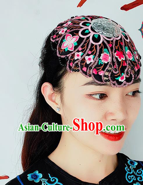 China Yunnan Minority Woman Embroidered Hair Clasp Ethnic Dance Headwear Handmade Silver Headband
