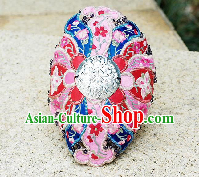 China Yunnan Minority Hair Clasp National Woman Embroidered Headwear Handmade Ethnic Dance Pink Headband