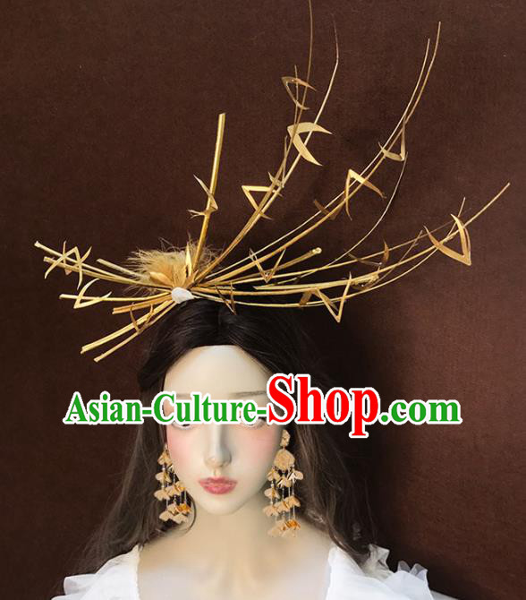 Top Stage Show Golden Hair Crown Catwalks Headdress Baroque Bride Giant Hair Accessories