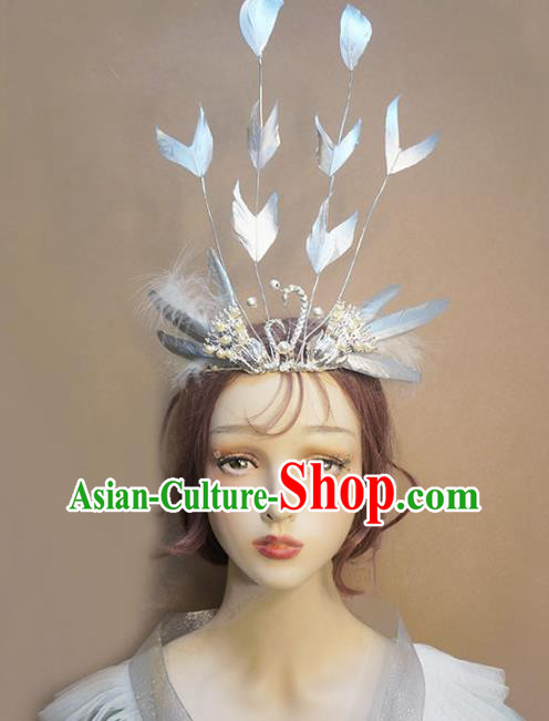 Top Baroque Bride Argent Swan Hair Crown Stage Show Headdress Catwalks Dance Hair Accessories