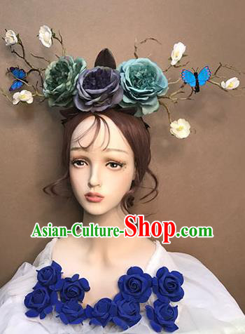 Top Stage Show Silk Peony Headdress Catwalks Dance Hair Clasp Baroque Bride Hair Crown