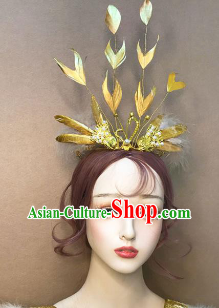 Top Cosplay Angel Hair Accessories Baroque Giant Hair Crown Stage Show Headdress Catwalks Golden Swan Hair Clasp