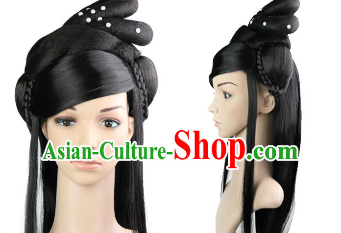 Chinese Classical Dance Headdress Qin Dynasty Palace Princess Wigs Sheath Ancient Goddess Hair Chignon