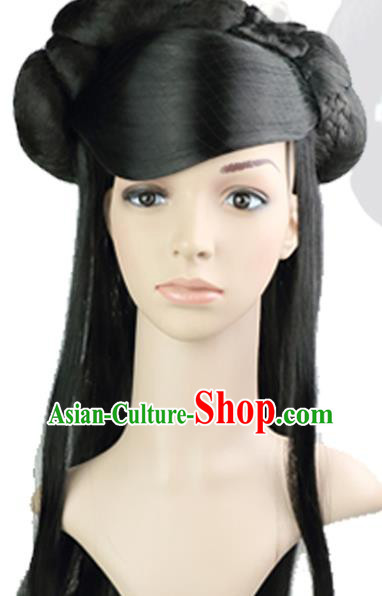 Chinese Ancient Goddess Hair Chignon Classical Dance Headdress Qin Dynasty Palace Princess Wigs Sheath