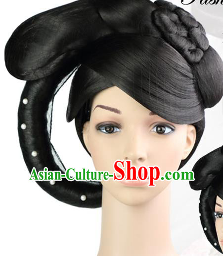 Chinese Tang Dynasty Court Woman Wigs Sheath Ancient Imperial Concubine Hair Chignon Classical Dance Hairpieces