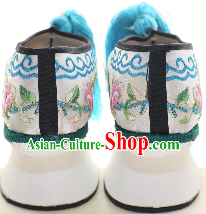Chinese Qing Dynasty Princess Saucers Shoes Ancient Palace Lady Embroidered White Satin Shoes