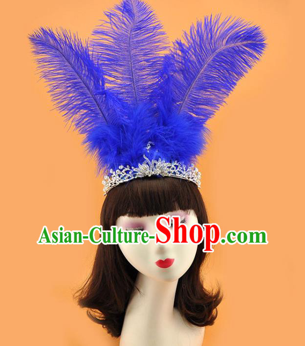 Top Halloween Fancy Ball Hair Clasp Gothic Bride Giant Headdress Cosplay Party Hair Accessories Brazilian Carnival Blue Feather Royal Crown