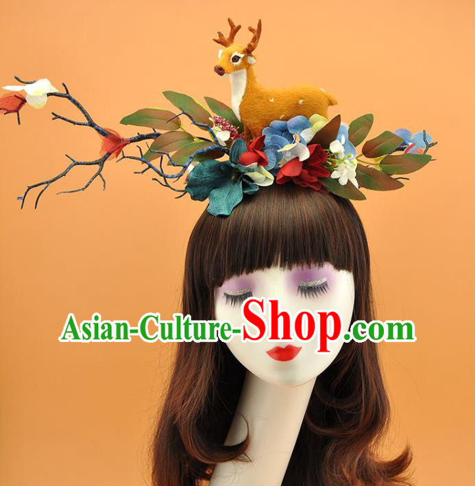 Top Halloween Fancy Ball Deer Hair Clasp Gothic Bride Headdress Cosplay Party Hair Accessories Christmas Branch Royal Crown