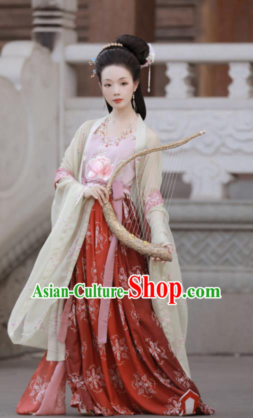 China Ancient Palace Woman Hanfu Dress Garments Traditional Tang Dynasty Imperial Consort Historical Clothing Complete Set