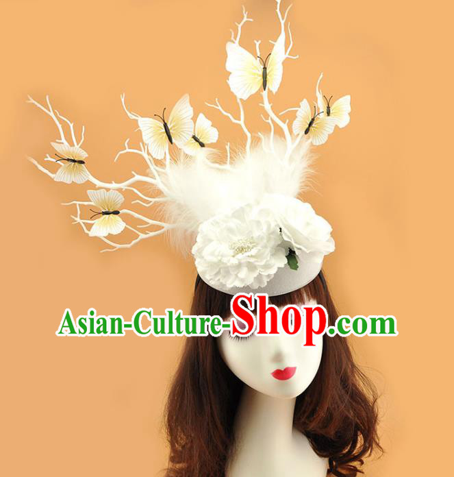 Top Halloween Fancy Ball Branch Hat Miami White Butterfly Headdress Cosplay Party Hair Accessories Brazilian Carnival Feather Royal Crown