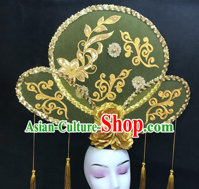 Chinese Traditional Court Golden Rose Top Hat Handmade Catwalks Deluxe Headwear Qipao Stage Show Hair Crown