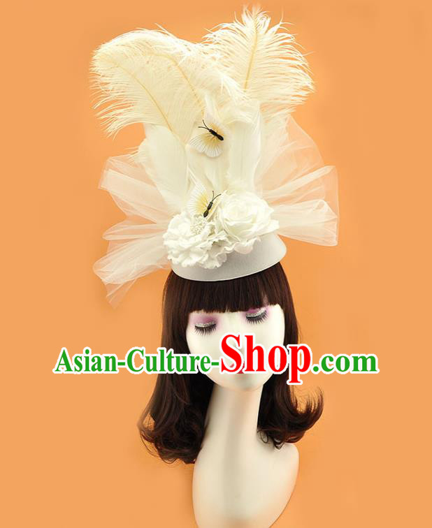 Top Halloween Fancy Ball Hat Miami White Feathers Headdress Cosplay Party Hair Accessories Rio Carnival Royal Crown