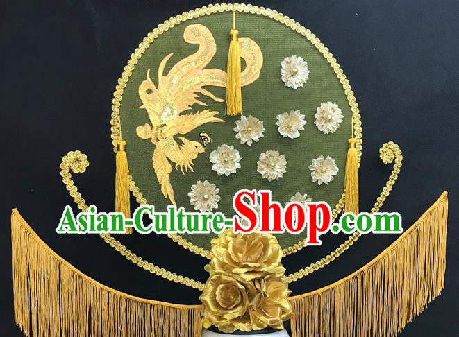 Chinese Handmade Catwalks Deluxe Phoenix Headwear Qipao Stage Show Hair Crown Traditional Court Giant Tassel Top Hat