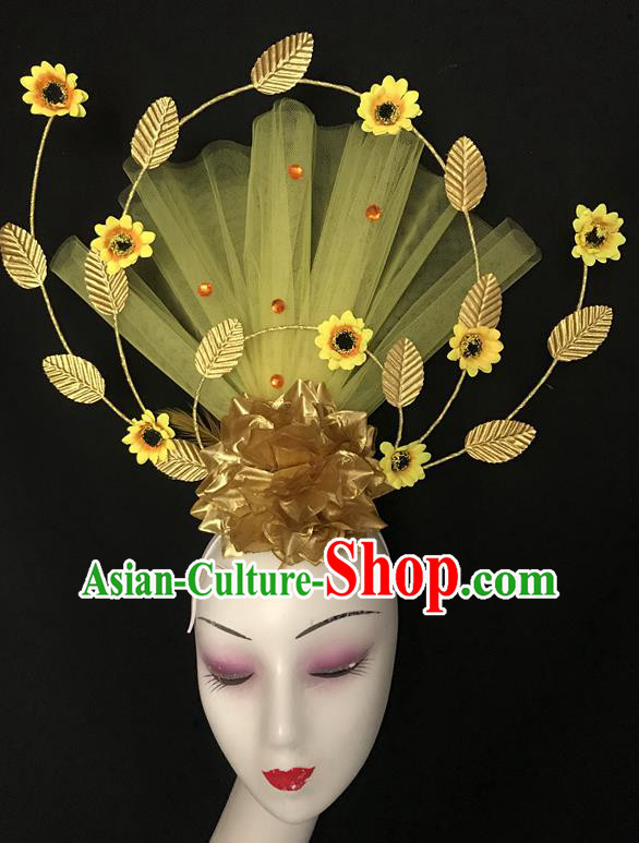 Top Rio Carnival Hair Clasp Brazil Parade Headdress Halloween Cosplay Hair Accessories Catwalks Yellow Veil Royal Crown