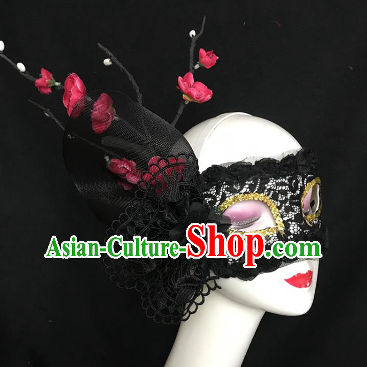 Handmade Brazil Carnival Black Lace Face Mask Halloween Cosplay Show Plum Branch Mask Costume Party Blinder Headpiece