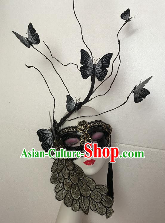 Handmade Halloween Cosplay Show Black Butterfly Mask Costume Party Blinder Headpiece Brazil Carnival Peacock Face Mask
