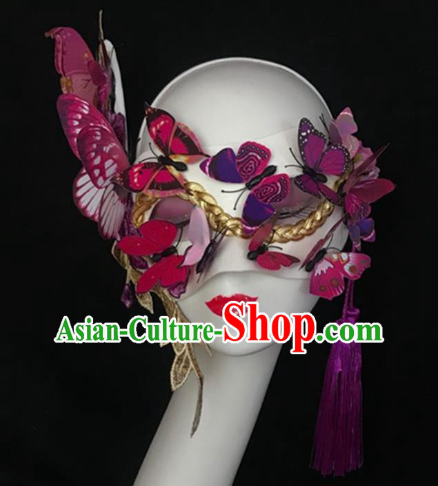 Handmade Brazil Carnival Purple Butterfly Mask Halloween Cosplay Show Face Mask Costume Party Tassel Blinder Headpiece