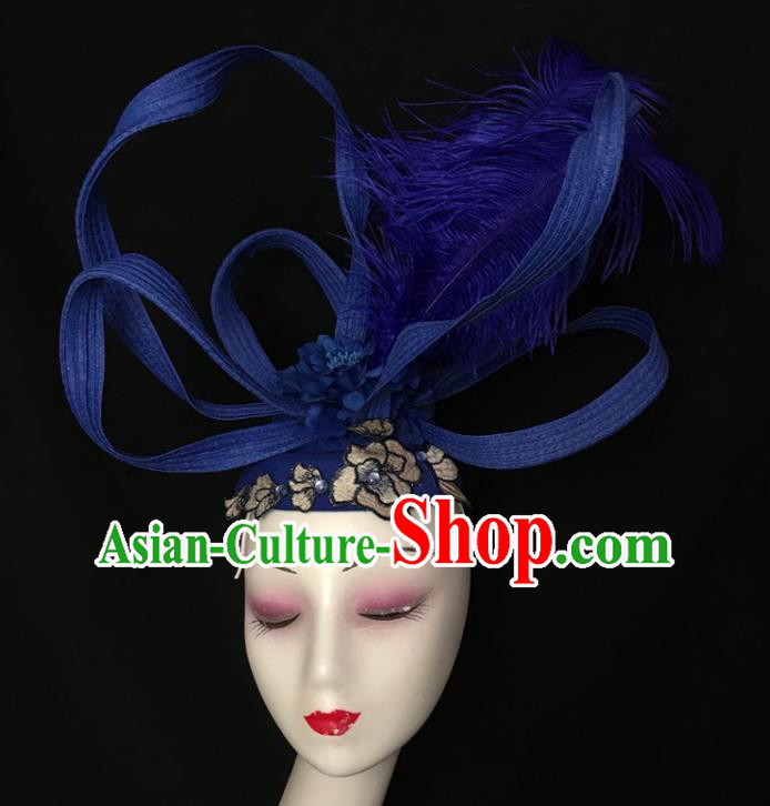 Top Brazil Parade Headdress Halloween Cosplay Hair Accessories Catwalks Blue Feather Royal Crown Rio Carnival Top Hat