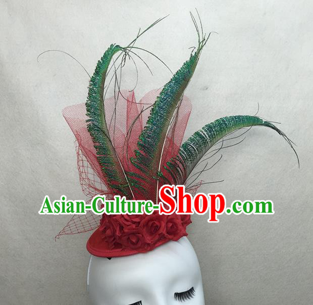 Top Catwalks Bride Royal Crown Halloween Fancy Ball Red Flowers Top Hat Brazilian Carnival Headdress Cosplay Party Hair Accessories