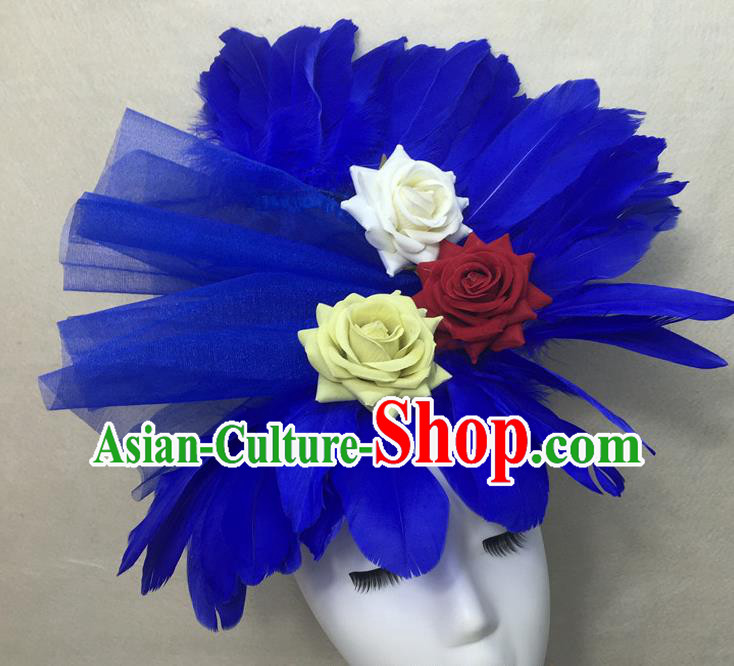 Top Brazilian Carnival Headdress Cosplay Hair Accessories Catwalks Royalblue Feather Royal Crown Halloween Party Top Hat