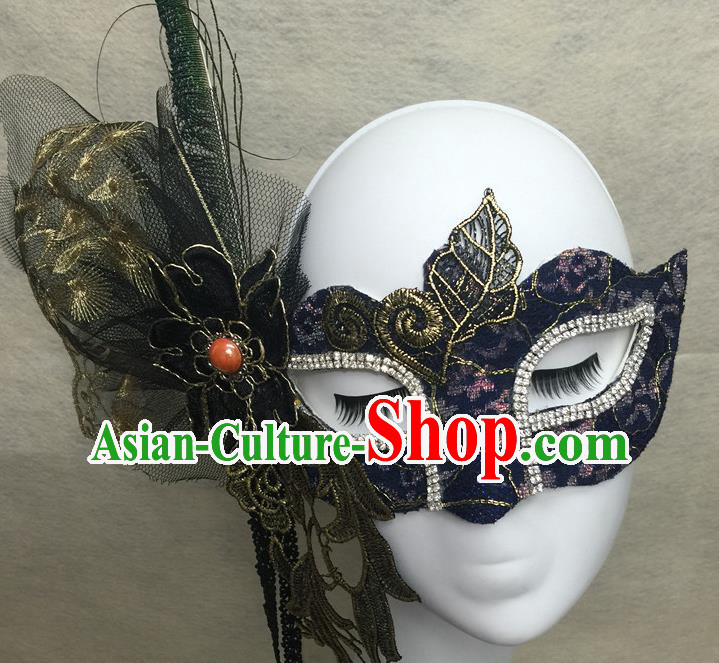 Handmade Costume Party Blinder Headpiece Rio Carnival Lace Face Mask Halloween Cosplay Navy Mask
