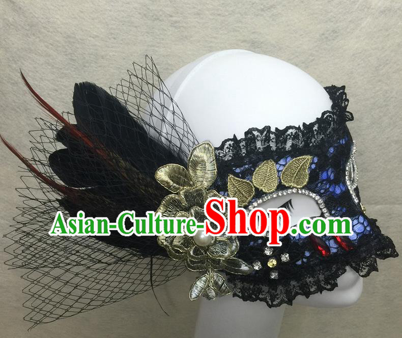 Handmade Halloween Cosplay Black Lace Mask Costume Party Blinder Headpiece Rio Carnival Feather Face Mask