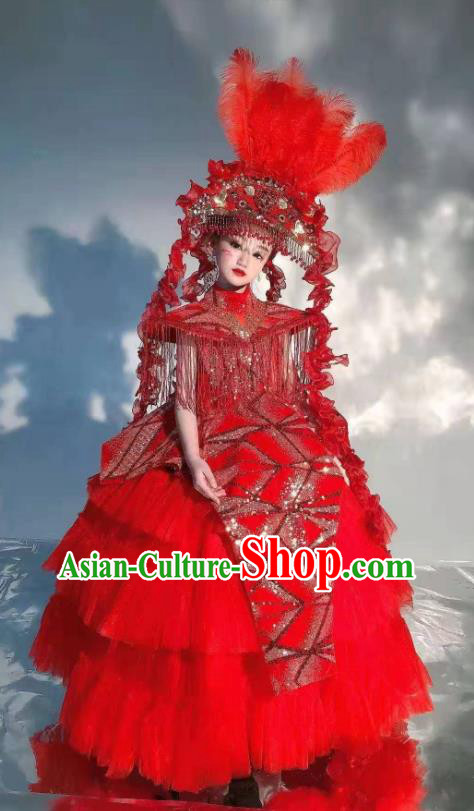 Top Baroque Top Hat Brazil Parade Headdress Halloween Cosplay Hair Accessories Catwalks Red Feather Royal Crown