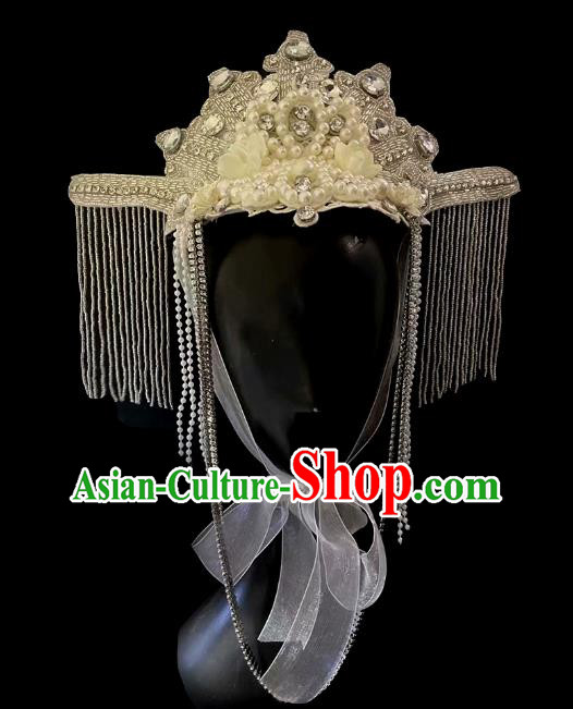 Top Halloween Catwalks Tassel Royal Crown Carnival Parade Headdress Baroque Queen Tassel Hat Cosplay Hair Accessories