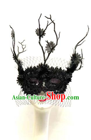 Handmade Brazil Carnival Mask Halloween Cosplay Face Mask Costume Party Black Lace Blinder Gothic Headpiece